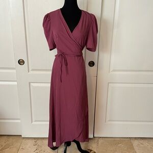 MISSGUIDED PURPLE PUFF SLEEVE WRAP DRESS